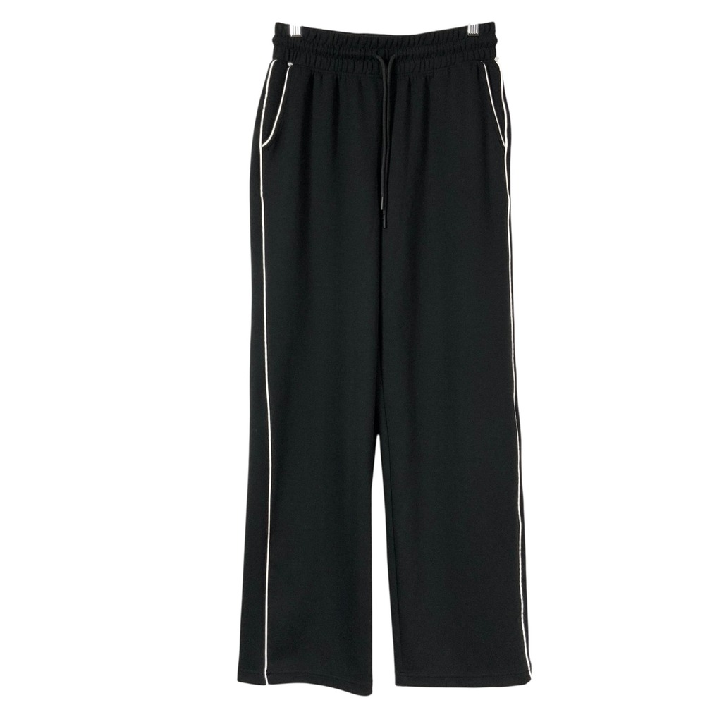 Yogalicious Scuba Elite Black Straight Leg Pants S Drawstring High Rise Piping